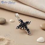Load image into Gallery viewer, 925 Silver Onyx Cross Pendant for Women | Gemstone Jewelry