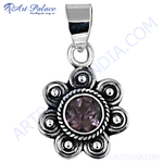 Load image into Gallery viewer, 925 sterling silver amethyst flower pendant with purple gemstone center