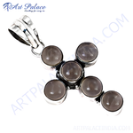 Load image into Gallery viewer, 925 sterling silver cross pendant with round smoky quartz gemstones, a gray gemstone charm