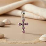 将图像加载到图库查看器中, 925 Sterling Silver Pink Gemstone Cross Pendant | Women's Jewelry