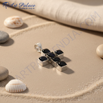 Load image into Gallery viewer, Silver Cross Pendant Necklace | Black Onyx Gemstone Jewelry