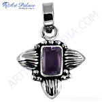 Load image into Gallery viewer, 925 sterling silver pendant with a rectangular purple amethyst gemstone.