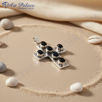 Load image into Gallery viewer, Silver Cross Pendant with Black Onyx Stones for Men & Women