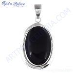 Load image into Gallery viewer, 925 sterling silver oval black onyx pendant. Gemstone pendant in silver setting for women.