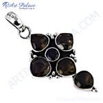 Load image into Gallery viewer, 925 silver pendant featuring multiple smoky quartz gemstones with a central dark stone setting.