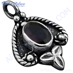 将图像加载到图库查看器中, 925 sterling silver onyx pendant with black gemstone center, women's charm necklace