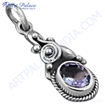 Load image into Gallery viewer, 925 sterling silver amethyst pendant with oval purple gemstone set in intricate design