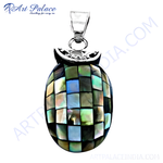 Load image into Gallery viewer, Silver pendant necklace with a mosaic design, crafted from mother of pearl gemstone in a polished silver setting, for women.