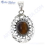 Load image into Gallery viewer, 925 sterling silver oval pendant with brown agate stone center for women