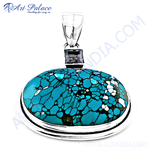 Load image into Gallery viewer, 925 sterling silver turquoise stone pendant with unique blue matrix pattern, a gemstone charm for women.