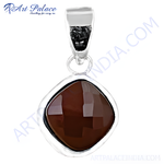 Load image into Gallery viewer, 925 sterling silver pendant with a square brown gemstone.