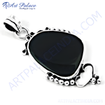 将图像加载到图库查看器中, 925 sterling silver onyx pendant necklace with a large black gemstone