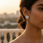 将图像加载到图库查看器中, Silver Flower Stud Earrings with Cubic Zirconia | Women's Jewelry