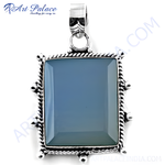 Load image into Gallery viewer, 925 sterling silver square pendant with a blue chalcedony gemstone center