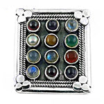 Load image into Gallery viewer, 925 Silver Multi Gemstone Ring | Square Design | Women's Jewelry
