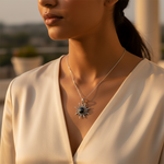 将图像加载到图库查看器中, 925 Silver Sunburst Pendant | Black Pearl Gemstone Jewelry