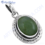 Load image into Gallery viewer, 925 sterling silver oval pendant with green jade gemstone. Classic and elegant women's jewelry.