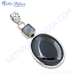 Load image into Gallery viewer, 925 sterling silver pendant with a large oval black onyx stone and a moonstone accent, elegant jewelry for women.