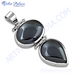 Load image into Gallery viewer, Sterling silver pendant necklace with polished silver setting and a glossy black hematite gemstone, designed for women.