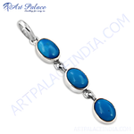 Load image into Gallery viewer, 925 sterling silver pendant necklace with three oval blue turquoise gemstones.