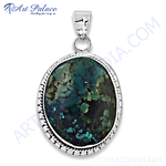 将图像加载到图库查看器中, 925 sterling silver oval turquoise stone pendant with silver detailing
