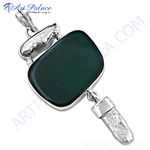Load image into Gallery viewer, Sterling silver pendant with a large green onyx gemstone and a unique design