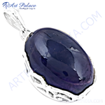 Load image into Gallery viewer, 925 sterling silver pendant with a large, polished blue gemstone for women.