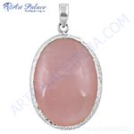Load image into Gallery viewer, 925 sterling silver pendant with a large, oval-cut pink rose quartz gemstone.