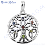 将图像加载到图库查看器中, 925 sterling silver tree of life pendant with colorful gemstones