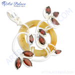 Load image into Gallery viewer, 925 sterling silver floral pendant necklace with yellow stone and garnet gemstones