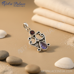 Load image into Gallery viewer, 925 Silver Amethyst & Garnet Pendant | Women's Gemstone Jewelry