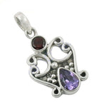 Load image into Gallery viewer, 925 Silver Amethyst & Garnet Pendant | Women's Gemstone Jewelry