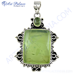 将图像加载到图库查看器中, 925 sterling silver peridot pendant with a rectangular green gemstone and intricate detailing