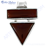 Load image into Gallery viewer, Sterling silver pendant with a brown carnelian gemstone in a modern design