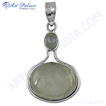 Load image into Gallery viewer, 925 sterling silver pendant necklace with green gemstone. Oval stone with a unique design.