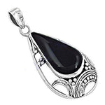 Load image into Gallery viewer, 925 Silver Onyx Teardrop Pendant | Black Gemstone Necklace