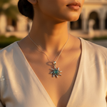 将图像加载到图库查看器中, 925 Silver Sunburst Pendant | Blue Gemstone for Women