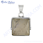 Load image into Gallery viewer, 925 sterling silver square pendant with a smoky quartz gemstone, showcasing natural variations in gray color.