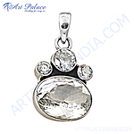 Load image into Gallery viewer, Sterling silver pendant featuring a large oval and three round cubic zirconia stones on a white background.
