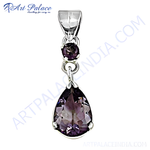 Load image into Gallery viewer, 925 sterling silver amethyst teardrop pendant necklace for women. Features a pear-shaped purple gemstone.