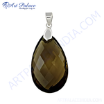 将图像加载到图库查看器中, 925 sterling silver teardrop pendant with a faceted smoky quartz gemstone in a clear close-up shot