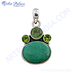 将图像加载到图库查看器中, 925 sterling silver pendant with a large turquoise center stone and peridot accents
