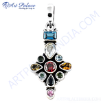 Load image into Gallery viewer, Sterling silver multi-gemstone pendant with various colorful gemstones. A beautiful piece of jewelry for women.
