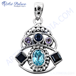 Load image into Gallery viewer, 925 sterling silver gemstone pendant necklace featuring blue and purple gemstones