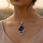 Load image into Gallery viewer, 925 Silver Amethyst & Blue Topaz Pendant for Women | Gemstone Jewelry