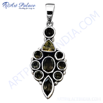 Load image into Gallery viewer, 925 sterling silver pendant with oval and round smoky quartz gemstones in silver setting
