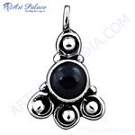 Load image into Gallery viewer, 925 sterling silver black gemstone pendant necklace for women. Features a dark center stone.