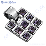 Load image into Gallery viewer, 925 sterling silver square pendant featuring amethyst gemstones, ideal for women's jewelry.