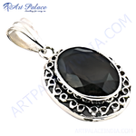 将图像加载到图库查看器中, 925 sterling silver black onyx oval pendant with ornate detailing, gemstone jewelry.