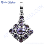 Load image into Gallery viewer, 925 sterling silver amethyst pendant with oval and teardrop purple gemstones, elegant design